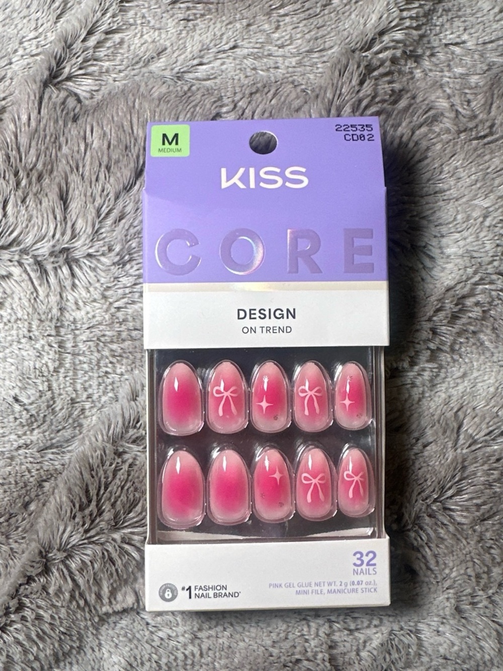 BRAND NEW Kiss Core Design pink ombré bows/stars press-on nails set